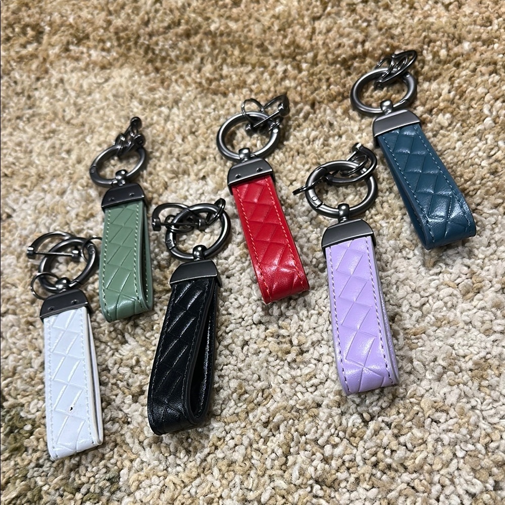 **BUNDLE OF 6** Quilted Vegan Leather Keychain Accessory Lanyard with D Ring +
